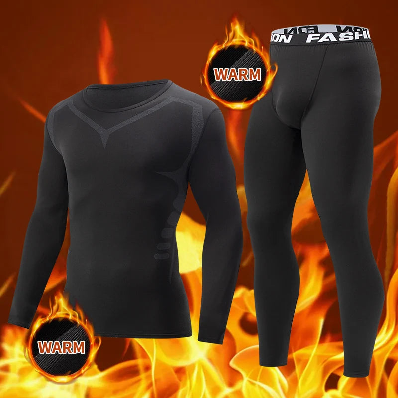 Men's tight warm long-sleeved trousers suit for autumn and winter men's fitness pants shirt running yoga athletes' sport