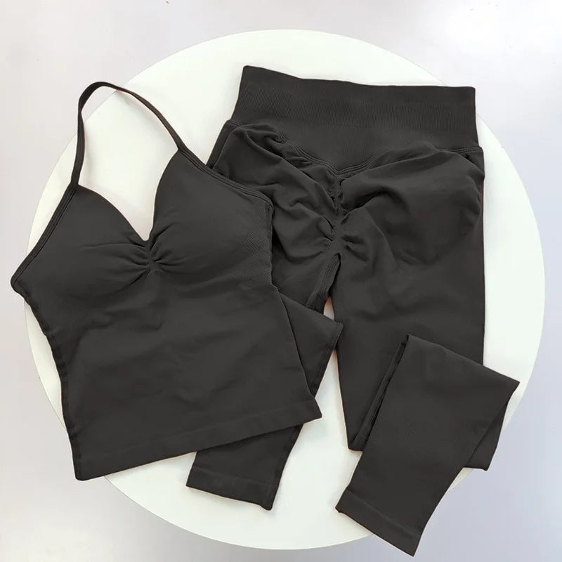 Yoga Fitness Set for Women, Sexy Halter Neck Quick-Dry Sports Vest, High-Waisted Butt-Lifting Running Training Leggings