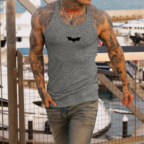 2026 Summer Men Bat Vest Plus Size Stripe Gym Tank Top Men Fitness Male Exercise Sports Vest Undershirt Bodybuilding Clothing
