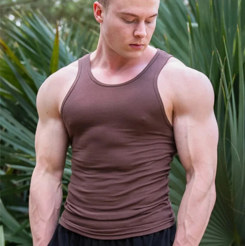 High Stretch Striped Thread American Tight Sports Vest For Men 2024 Summer Running I-shape Speed Dry Fitness Sleeveless Top