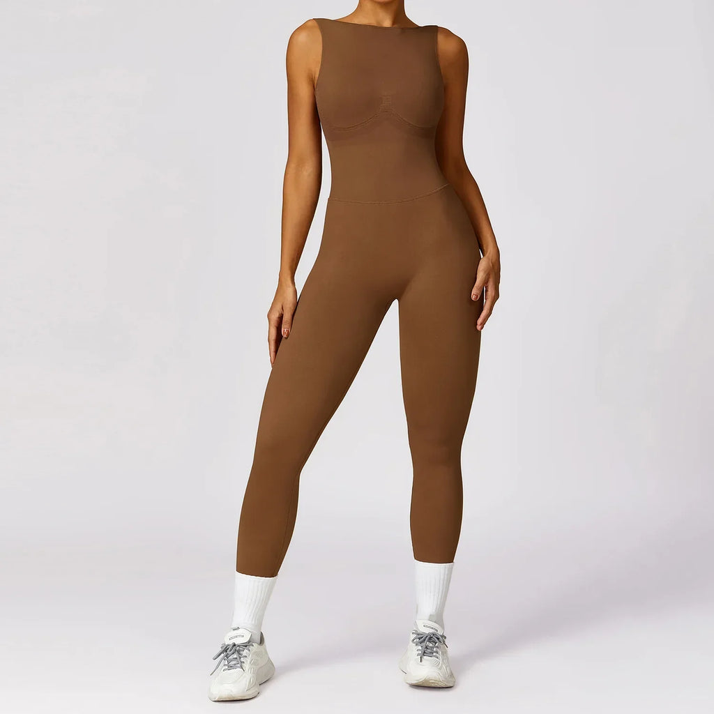 Backless Yoga Jumpsuit Push Up Fitness Leggings Bodysuit Solid One-piece Workout Yoga Suit Sportswear