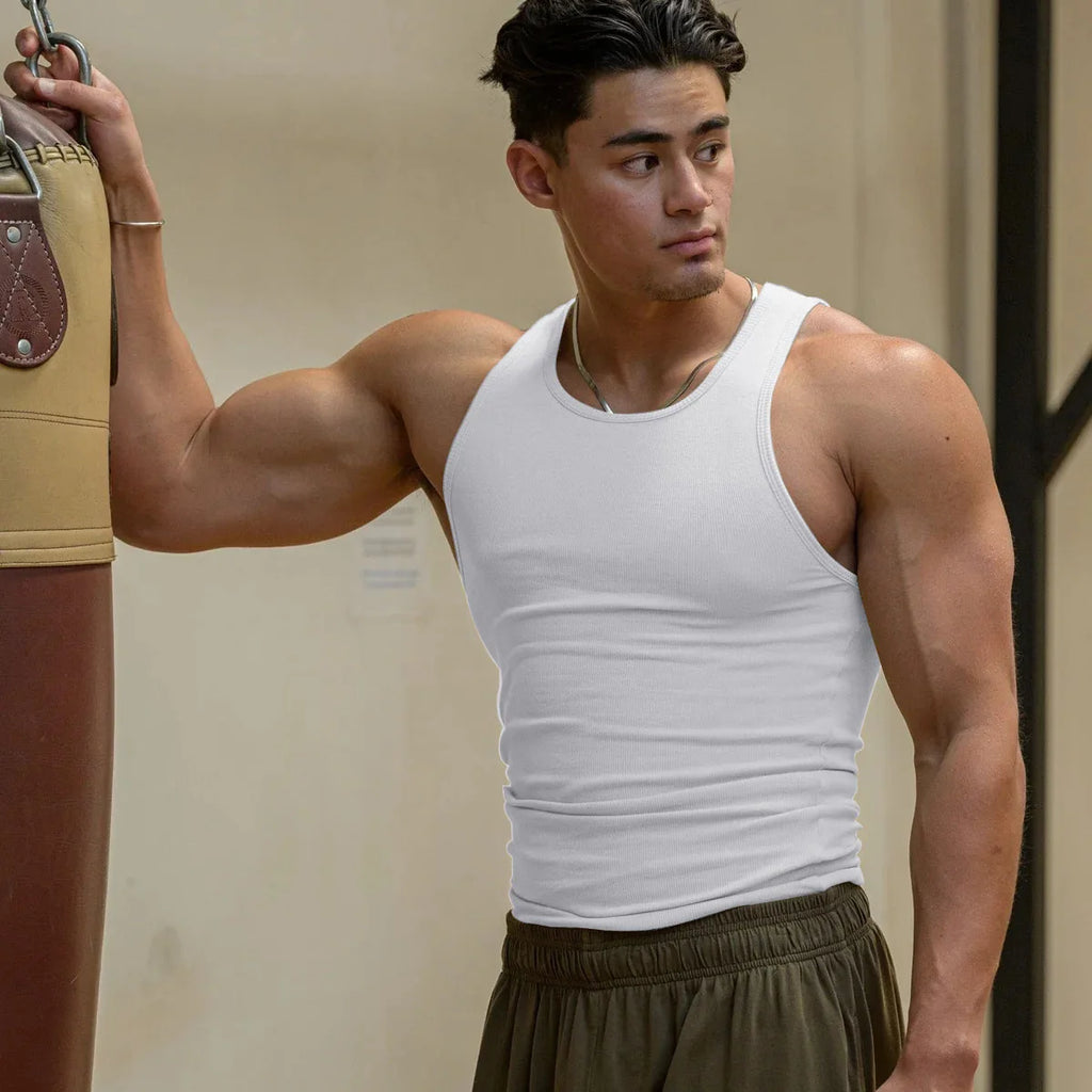 High Stretch Striped Thread American Tight Sports Vest For Men 2024 Summer Running I-shape Speed Dry Fitness Sleeveless Top