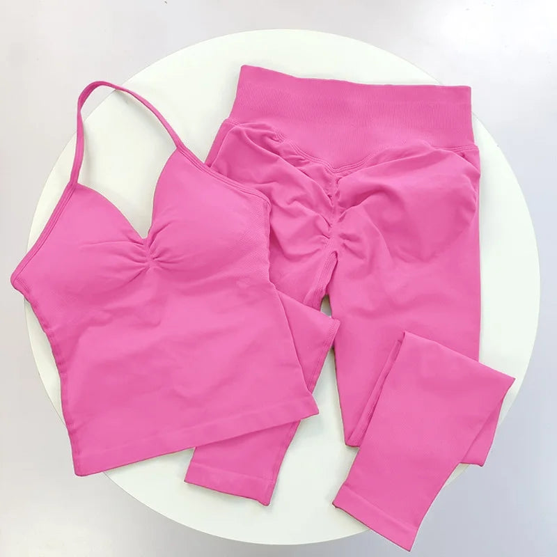 Yoga Fitness Set for Women, Sexy Halter Neck Quick-Dry Sports Vest, High-Waisted Butt-Lifting Running Training Leggings