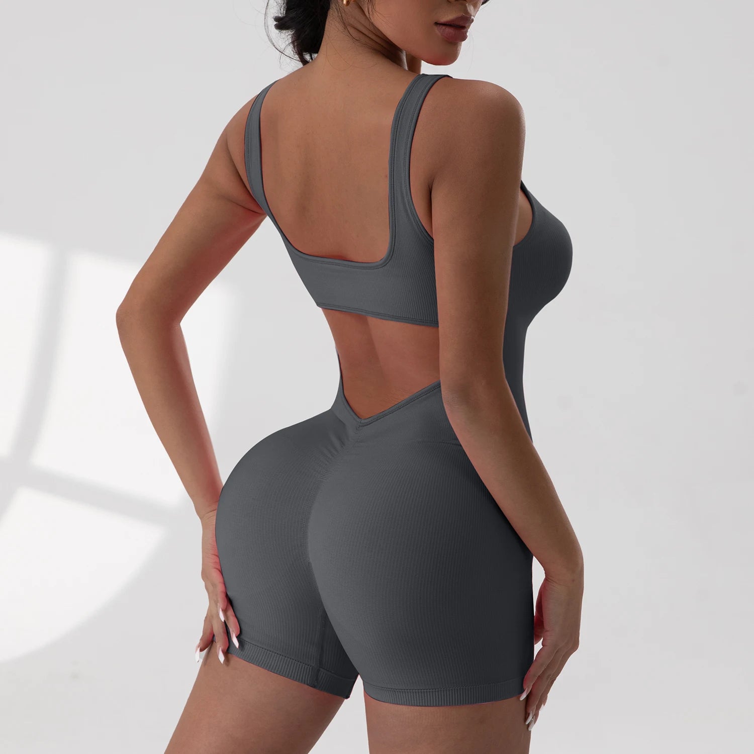 Sexy V Back Scrunch Sports Jumpsuit Women Gym Rompers Sleeveless Sportswear Bodysuits Women Casual One-Piece Suit Yoga Clothing