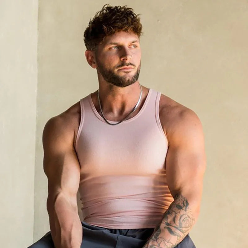 High Stretch Striped Thread American Tight Sports Vest For Men 2024 Summer Running I-shape Speed Dry Fitness Sleeveless Top