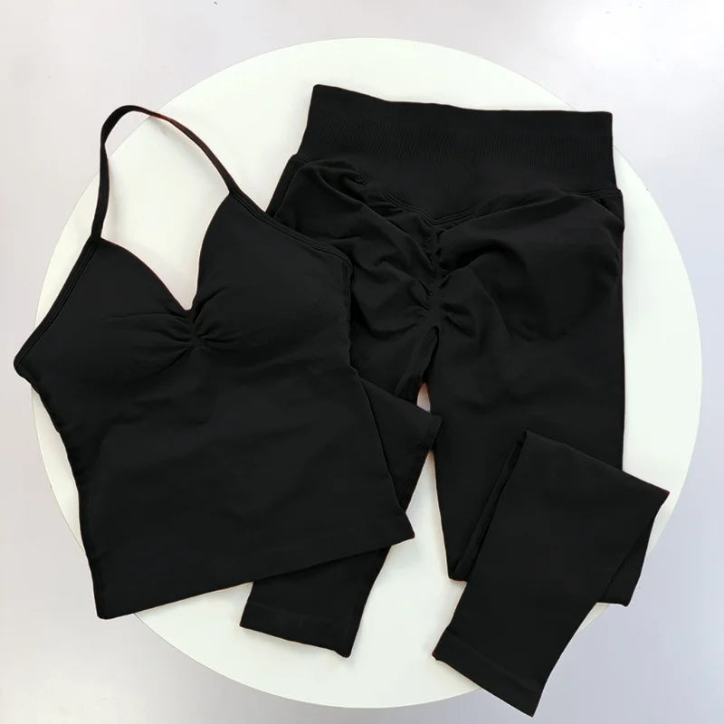 Yoga Fitness Set for Women, Sexy Halter Neck Quick-Dry Sports Vest, High-Waisted Butt-Lifting Running Training Leggings