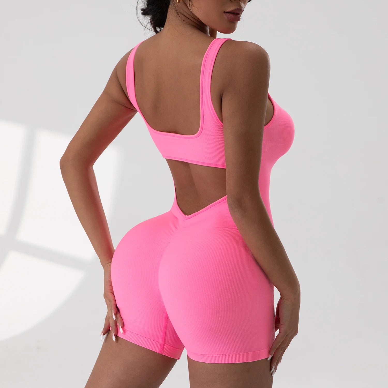 Sexy V Back Scrunch Sports Jumpsuit Women Gym Rompers Sleeveless Sportswear Bodysuits Women Casual One-Piece Suit Yoga Clothing