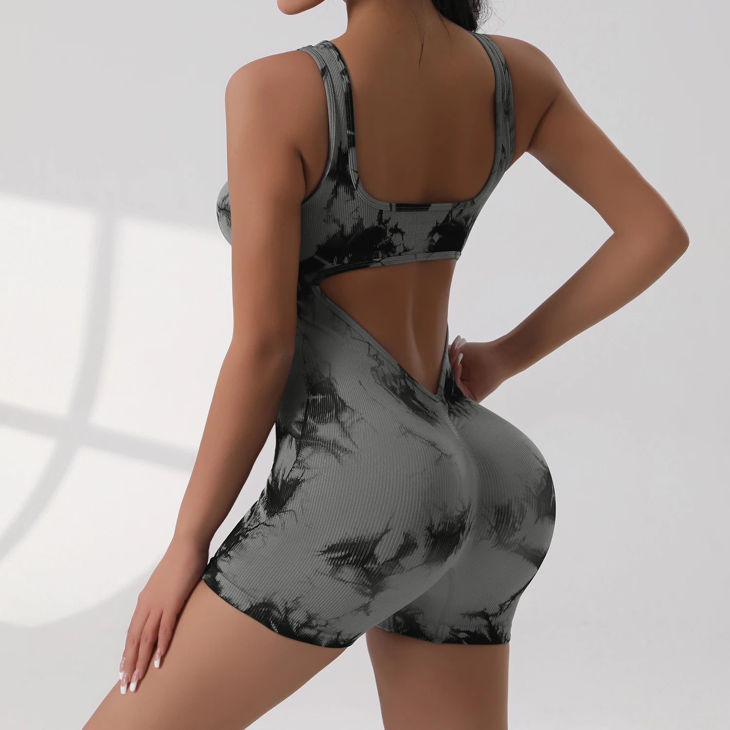 Sexy V Back Scrunch Sports Jumpsuit Women Gym Rompers Sleeveless Sportswear Bodysuits Women Casual One-Piece Suit Yoga Clothing