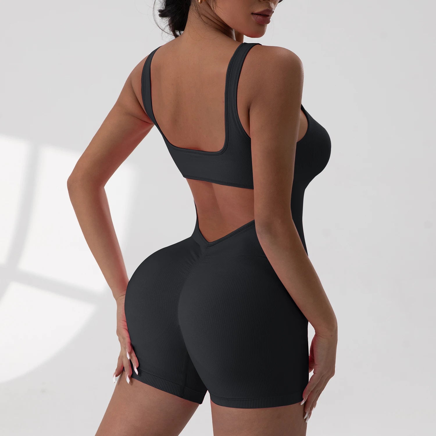 Sexy V Back Scrunch Sports Jumpsuit Women Gym Rompers Sleeveless Sportswear Bodysuits Women Casual One-Piece Suit Yoga Clothing