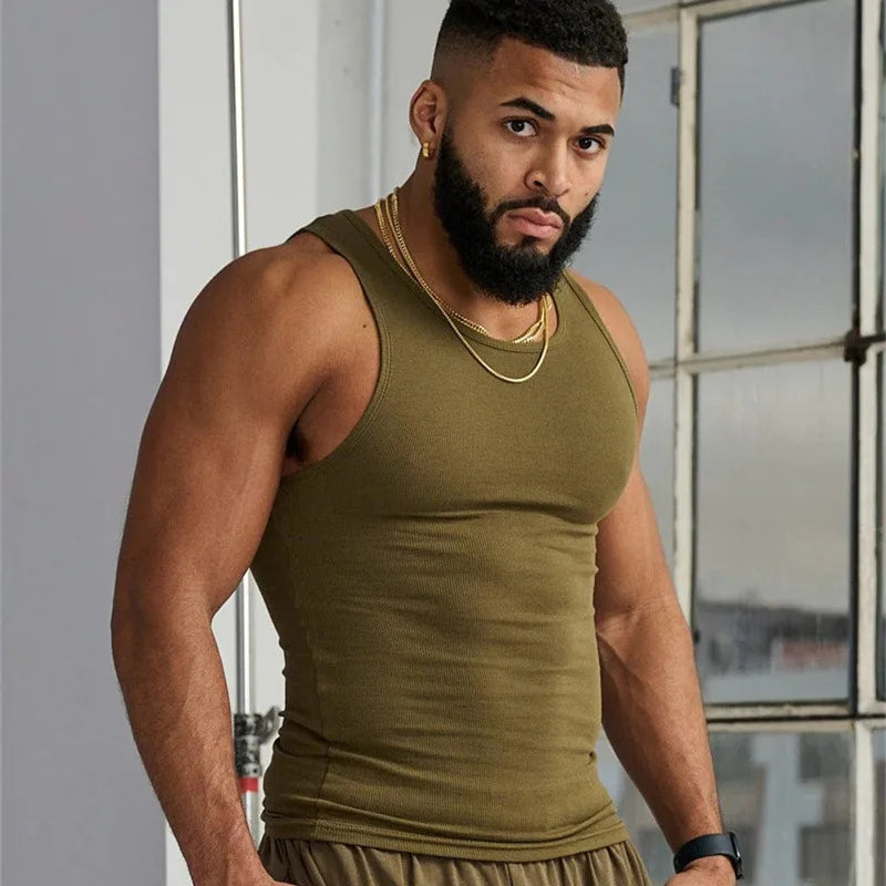 High Stretch Striped Thread American Tight Sports Vest For Men 2024 Summer Running I-shape Speed Dry Fitness Sleeveless Top