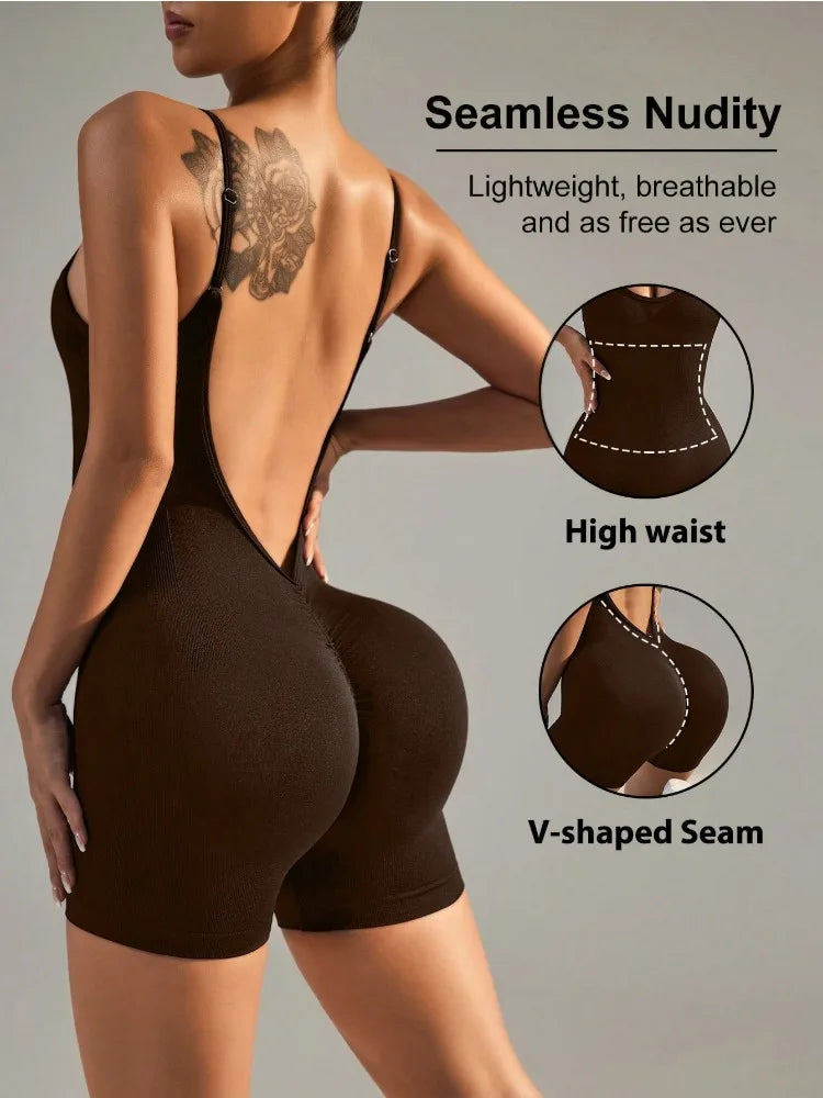 Women's Solid Color Cross Back Yoga Everyday Fitness Romper Shorts Workout Clothes Women Women Clothing Athletic Women