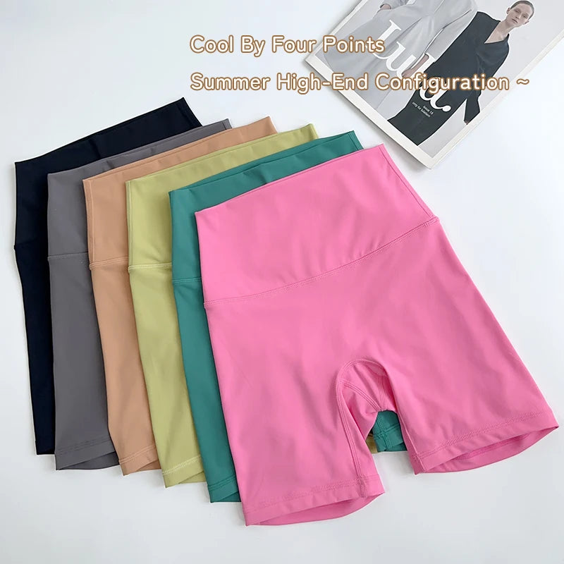 Women's Sports Yoga Shorts with High Waist, Hip Lift, Fitness, Running, Cycling, 4-point Shorts, Quick Drying