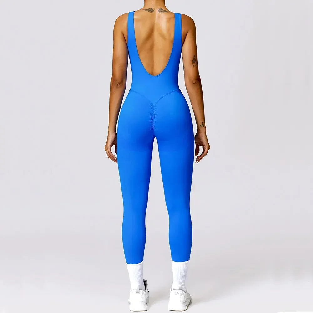Backless Yoga Jumpsuit Push Up Fitness Leggings Bodysuit Solid One-piece Workout Yoga Suit Sportswear