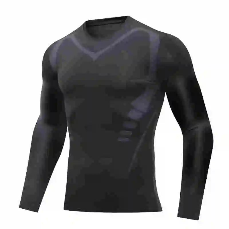 Men's tight warm long-sleeved trousers suit for autumn and winter men's fitness pants shirt running yoga athletes' sport