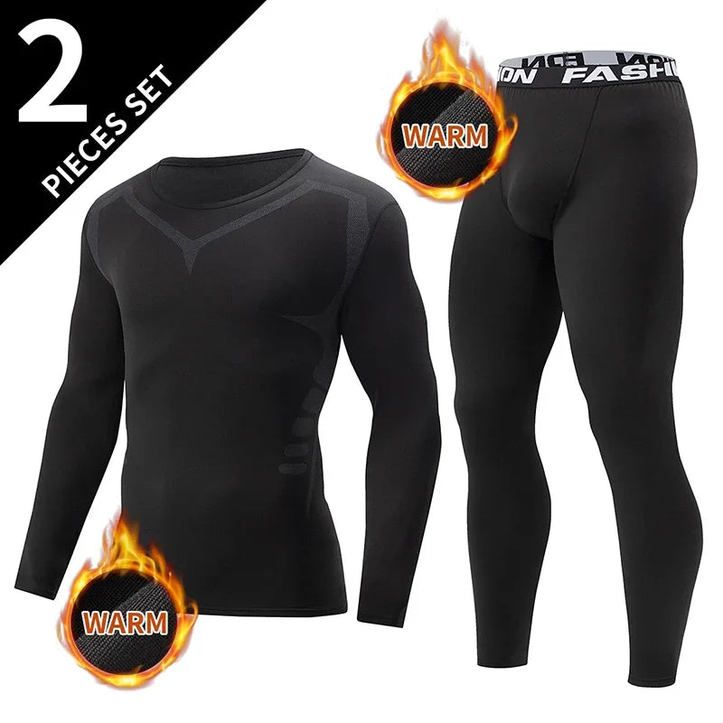 Men's tight warm long-sleeved trousers suit for autumn and winter men's fitness pants shirt running yoga athletes' sport