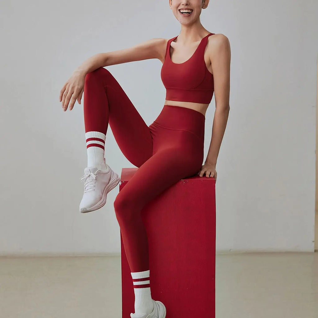 New 2 Piece Yoga Sets Cross Back Sports Bra High-Waisted Hip Lift Yoga Leggings Cycling Running Leisure Fitness Yoga