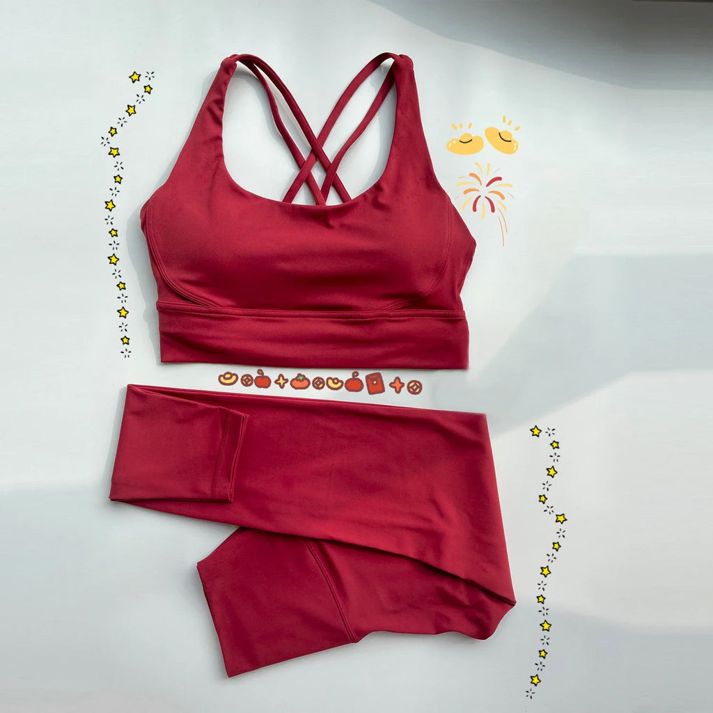 New 2 Piece Yoga Sets Cross Back Sports Bra High-Waisted Hip Lift Yoga Leggings Cycling Running Leisure Fitness Yoga