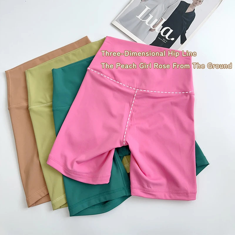 Women's Sports Yoga Shorts with High Waist, Hip Lift, Fitness, Running, Cycling, 4-point Shorts, Quick Drying