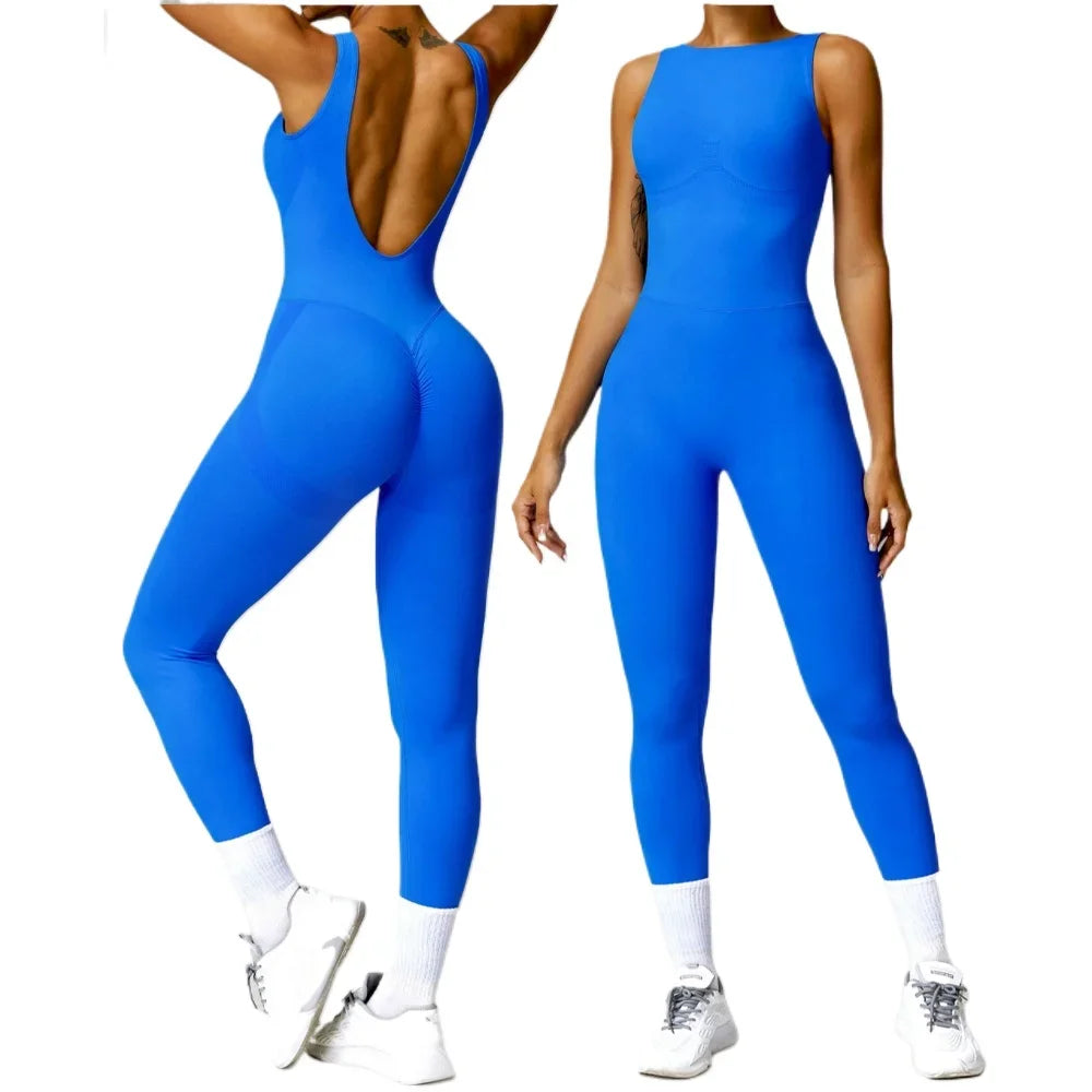 Backless Yoga Jumpsuit Push Up Fitness Leggings Bodysuit Solid One-piece Workout Yoga Suit Sportswear