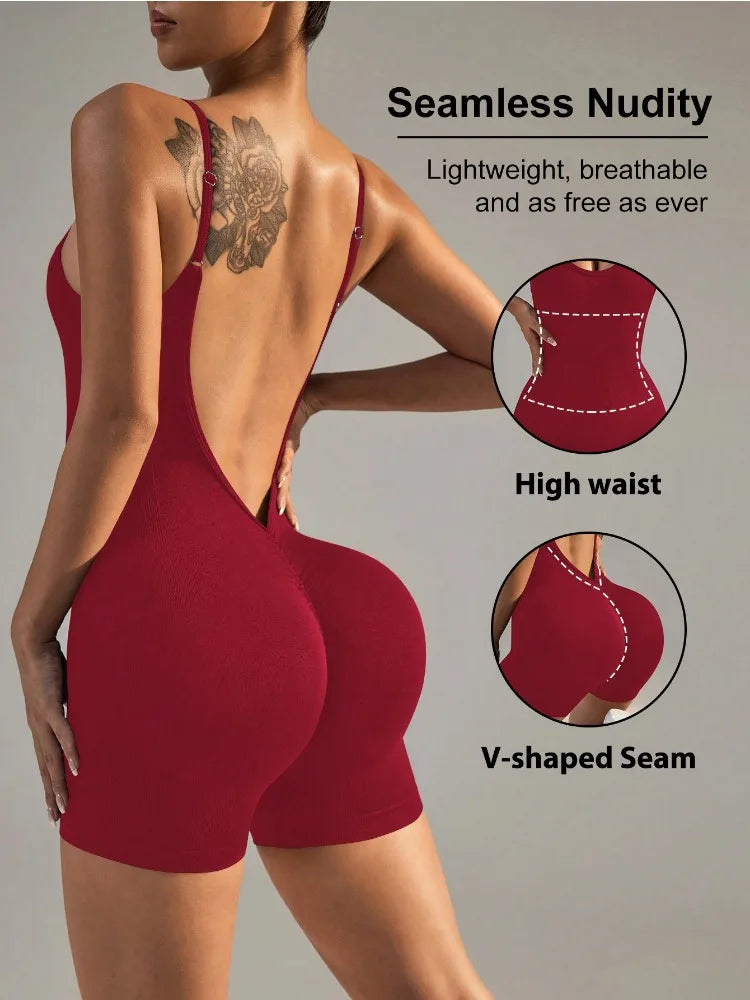 Women's Solid Color Cross Back Yoga Everyday Fitness Romper Shorts Workout Clothes Women Women Clothing Athletic Women