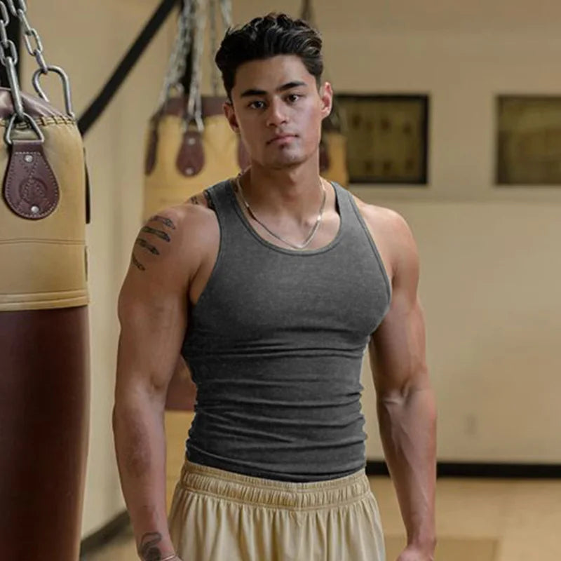 High Stretch Striped Thread American Tight Sports Vest For Men 2024 Summer Running I-shape Speed Dry Fitness Sleeveless Top