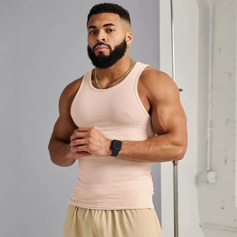 High Stretch Striped Thread American Tight Sports Vest For Men 2024 Summer Running I-shape Speed Dry Fitness Sleeveless Top